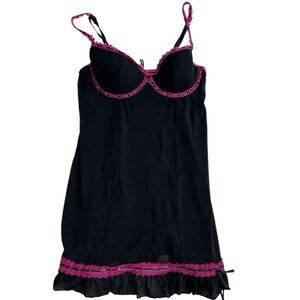 Rampage Black & Hot Pink Lace Sheer Babydoll Lingerie - Small